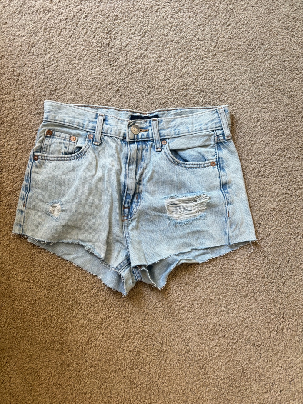 Light Wash Denim Shorts with Contrast Stitching
